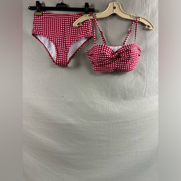 Gingham Twist Push Up Bra & High Waisted Bottom Bikini Red/Wht - Picture 5 of 6